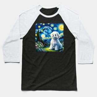 Starry Bichon Frisé Dog Portrait - Pet Portrait Baseball T-Shirt